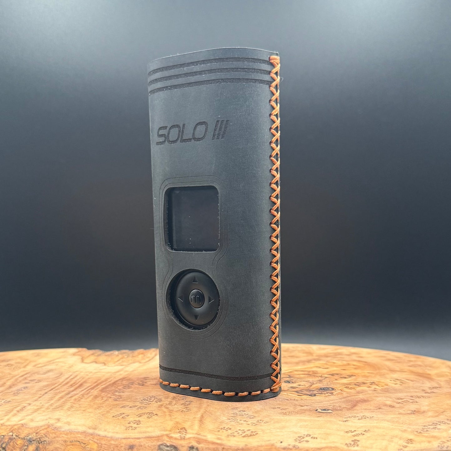 Solo3 Case in Black Leather w/Orange Stitching | Arizer Solo 3 Vaporizer Leather Sleeve Cover