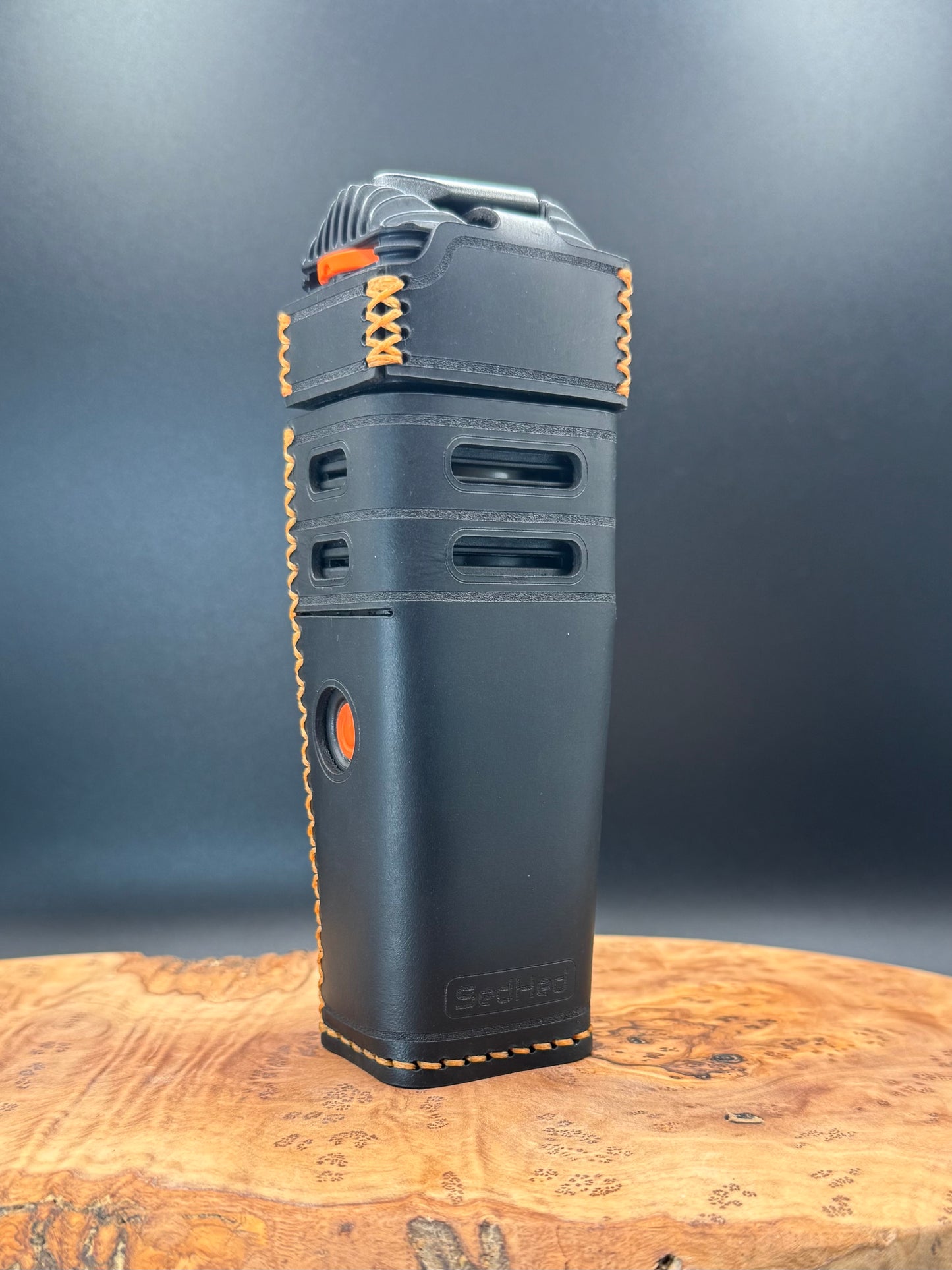 Custom Venty Case in Black Leather with Orange Stitching | Storz & Bickel VENTY Vaporizer Leather Sleeve Cover