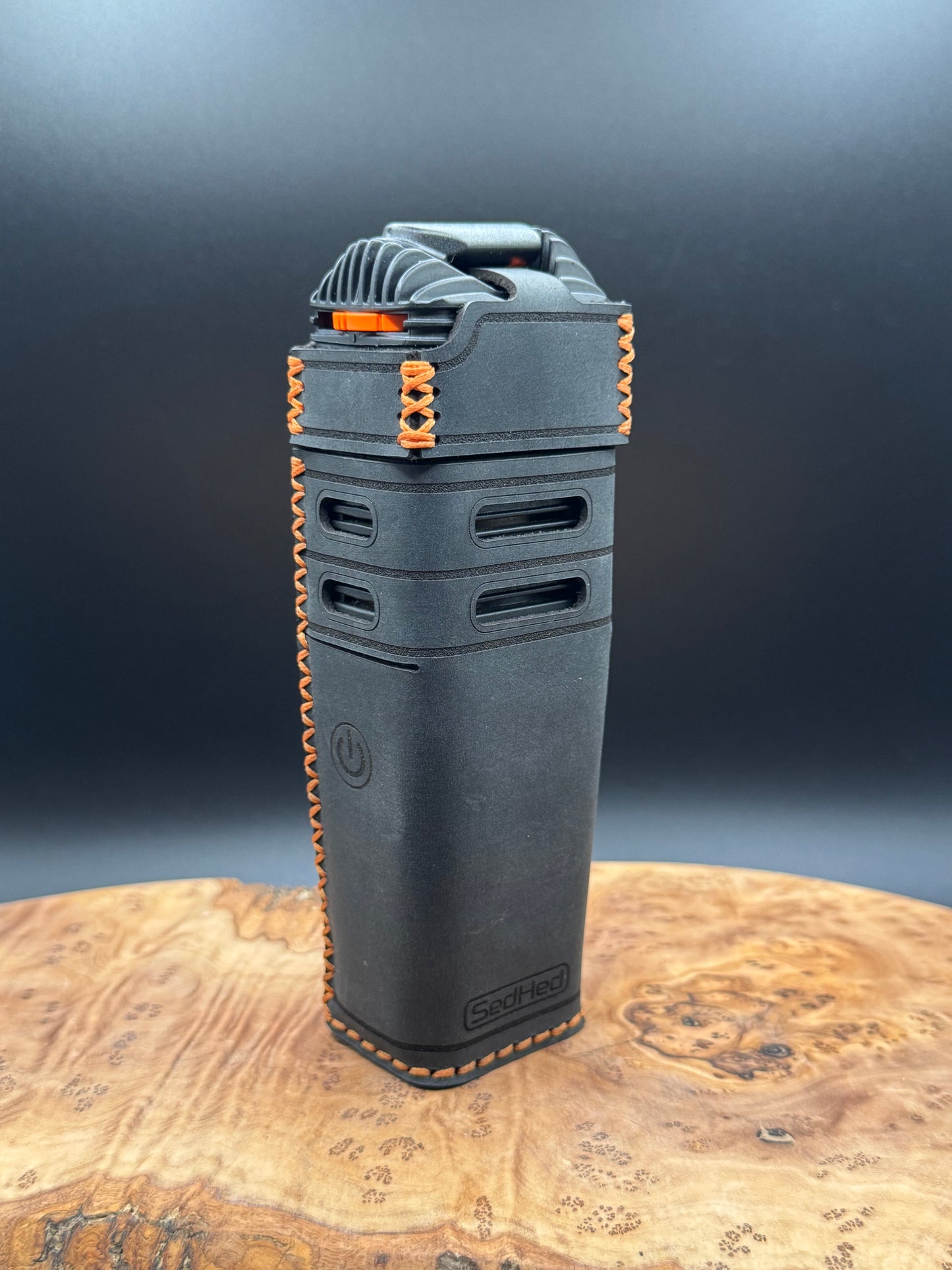 Custom Venty Case in Black Leather with Orange Stitching | Storz & Bickel VENTY Vaporizer Leather Sleeve Cover