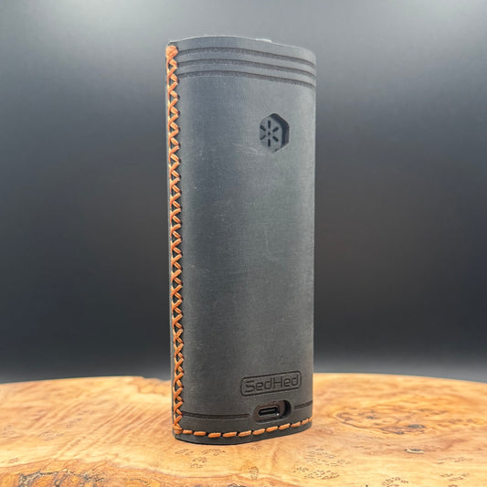 Solo3 Case in Black Leather w/Orange Stitching | Arizer Solo 3 Vaporizer Leather Sleeve Cover