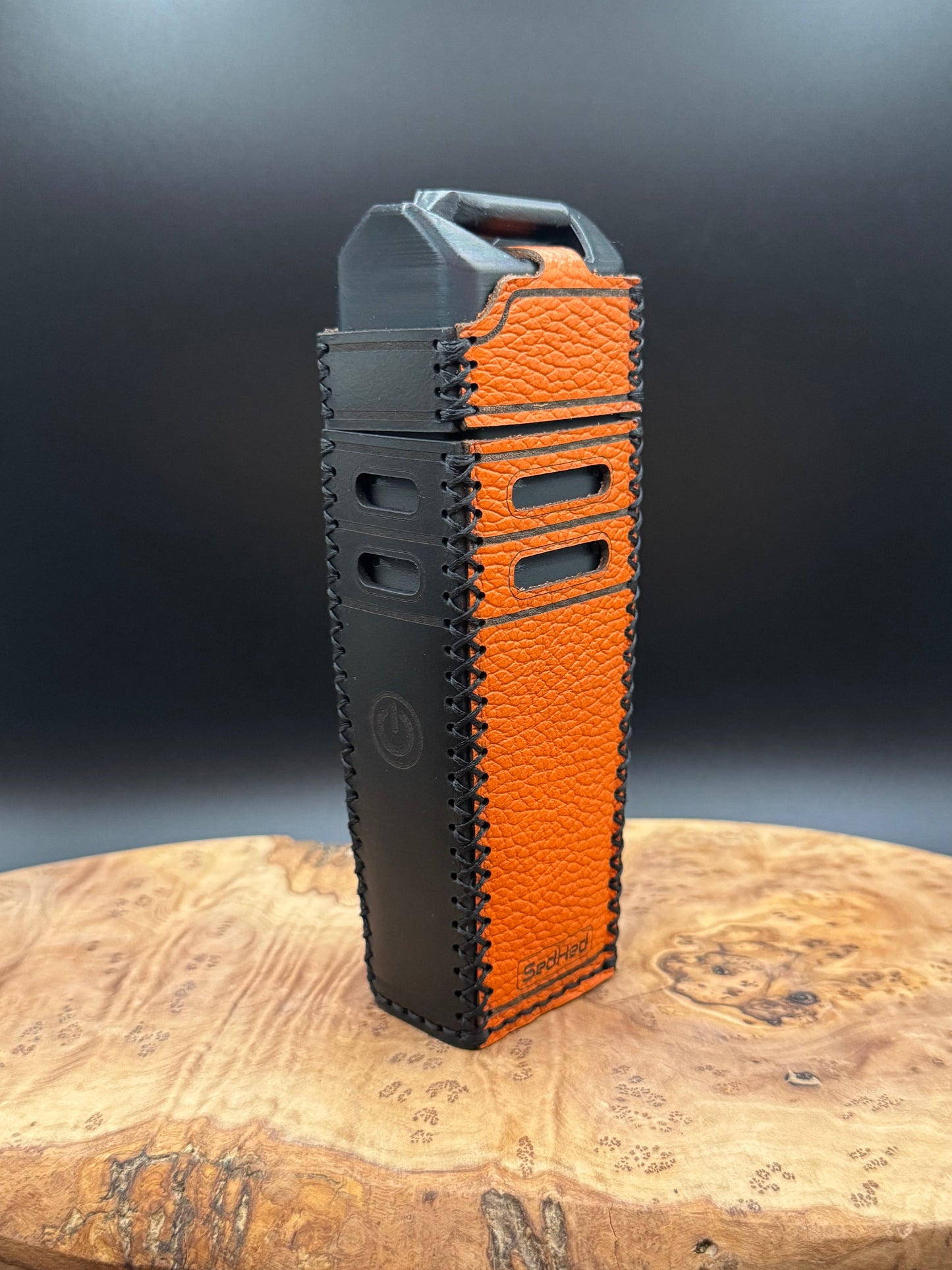 Custom Venty Case in Orange and Black Leather | Storz & Bickel VENTY Vaporizer Leather Sleeve Cover