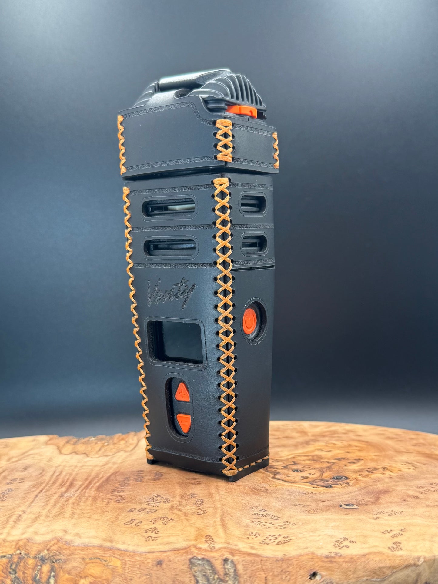Custom Venty Case in Black Leather with Orange Stitching | Storz & Bickel VENTY Vaporizer Leather Sleeve Cover