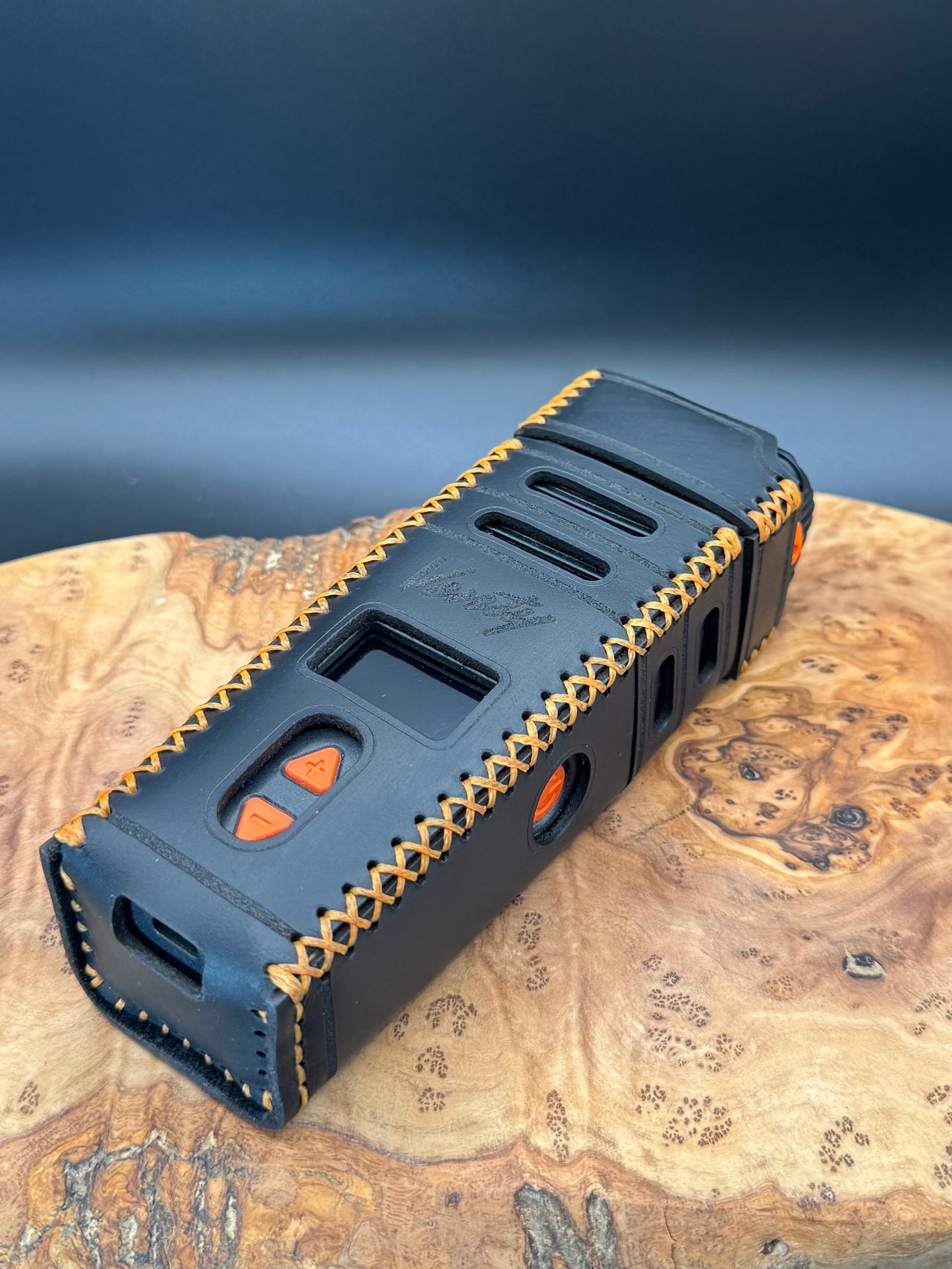 Custom Venty Case in Black Leather with Orange Stitching | Storz & Bickel VENTY Vaporizer Leather Sleeve Cover