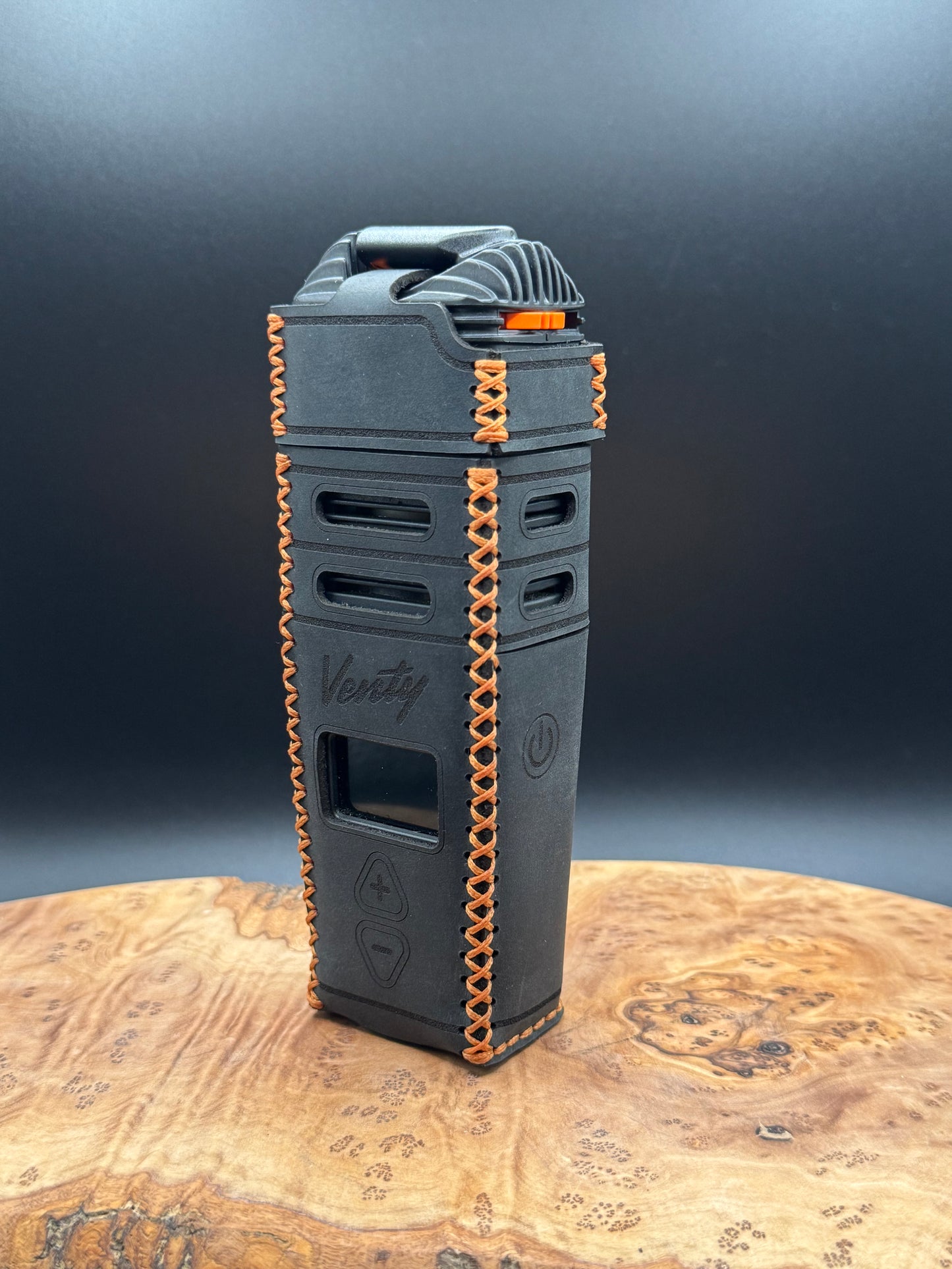 Custom Venty Case in Black Leather with Orange Stitching | Storz & Bickel VENTY Vaporizer Leather Sleeve Cover