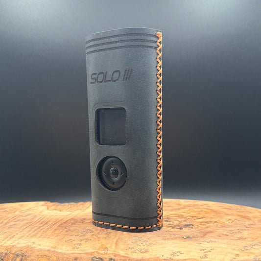 Solo3 Case in Black Leather w/Orange Stitching | Arizer Solo 3 Vaporizer Leather Sleeve Cover