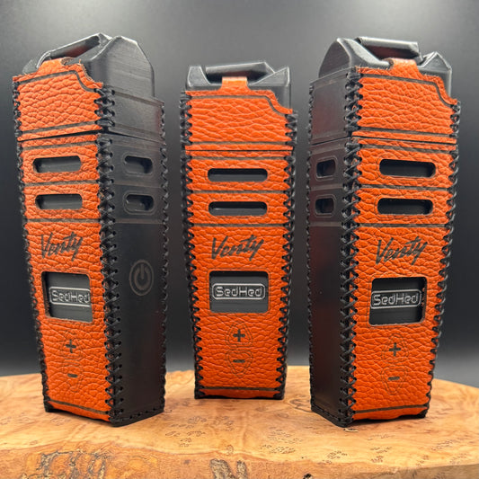 Custom Venty Case in Orange and Black Leather | Storz & Bickel VENTY Vaporizer Leather Sleeve Cover