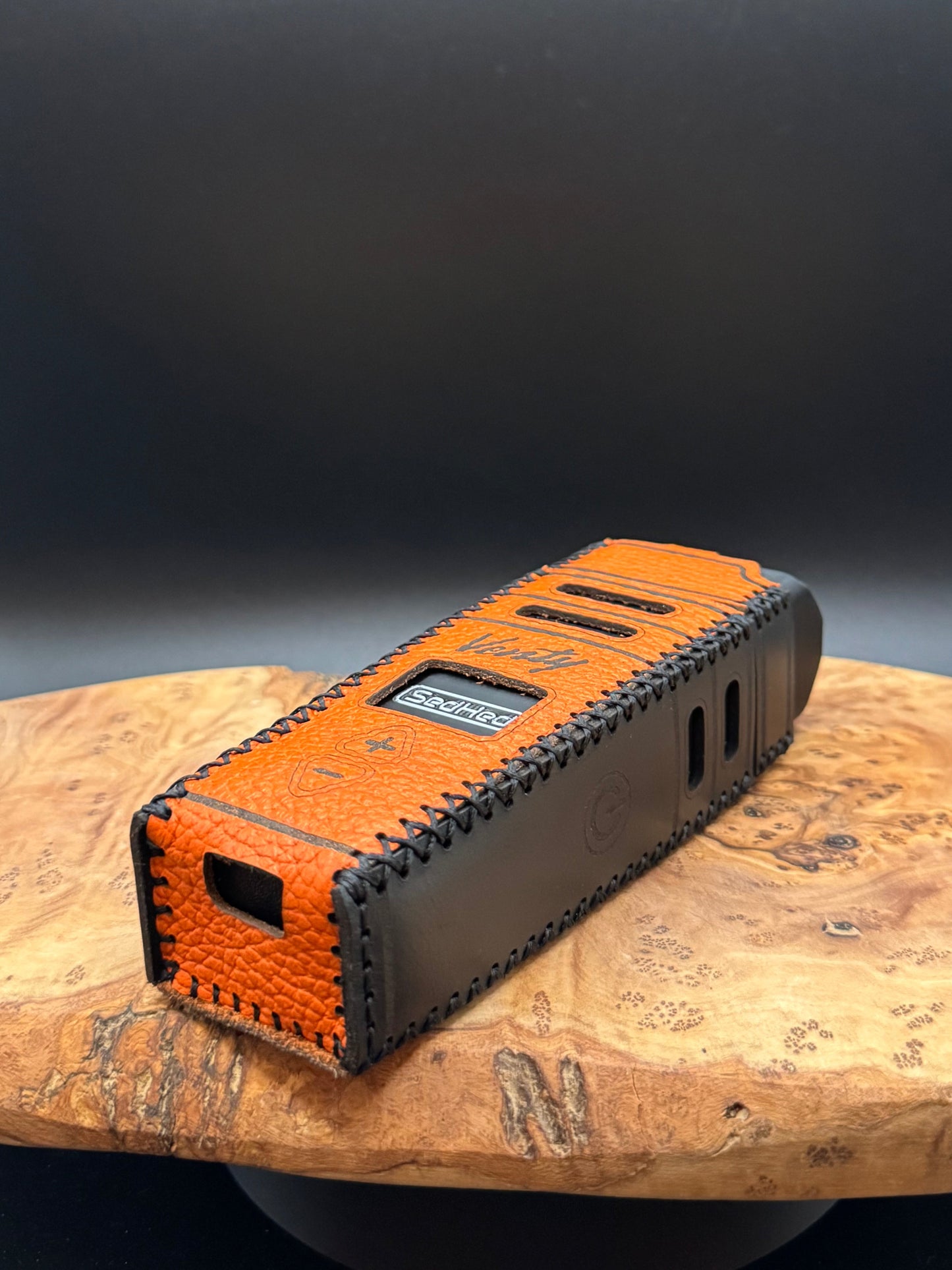 Custom Venty Case in Orange and Black Leather | Storz & Bickel VENTY Vaporizer Leather Sleeve Cover