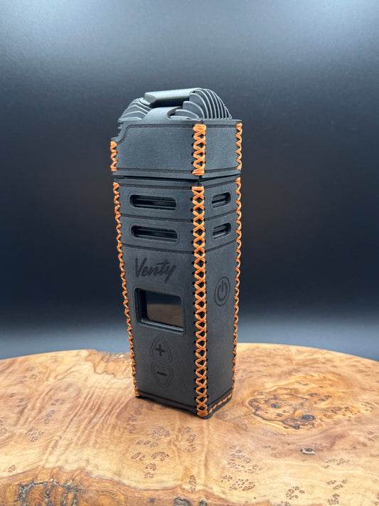 Custom Venty Case in Black Leather with Orange Stitching | Storz & Bickel VENTY Vaporizer Leather Sleeve Cover