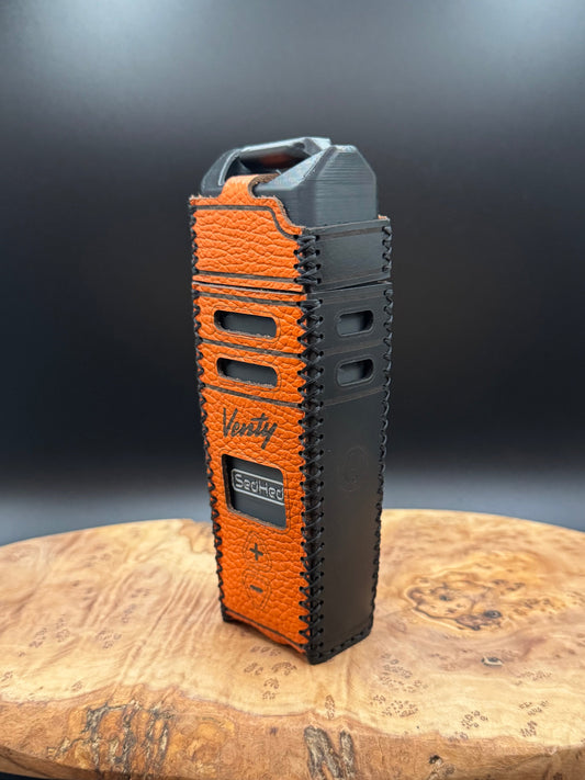 Custom Venty Case in Orange and Black Leather | Storz & Bickel VENTY Vaporizer Leather Sleeve Cover
